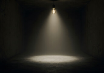 Dark room light bulb spotlight beam illumination concept studio background photography space interior
