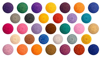 Collection of various vibrant, textured, spherical colorful shapes