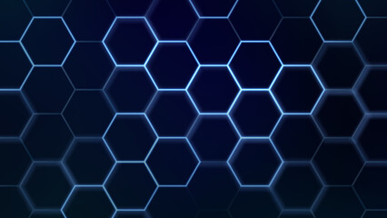 Seamless Blue Abstract Digital Data Background With Glowing Honeycomb Geometric Pattern For Modern Science Concept