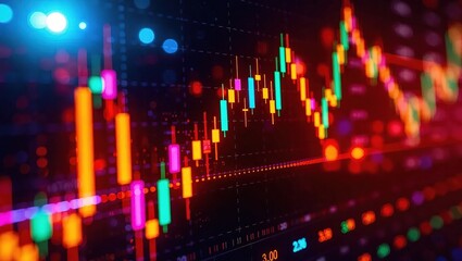 Abstract Colorful Candlestick Chart of Stock Market Trading Data.