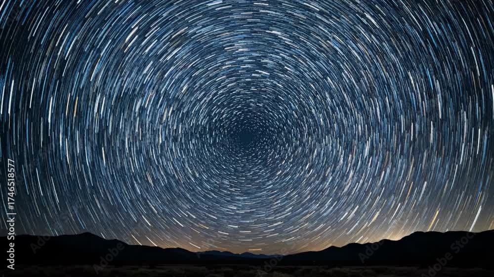 Canvas Prints mesmerizing star trails circle around a fixed point in the night sky, symbolizing cosmic energy and 