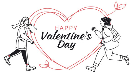 “Happy Valentine’s Day” elegant modern layout with monoline heart frame, minimal vector for U.S. buyers.
