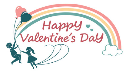 “Happy Valentine’s Day” flat minimalist design with curved text and pastel colors, modern vector template.