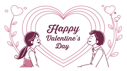 “Happy Valentine’s Day” elegant modern layout with monoline heart frame, minimal vector for U.S. buyers.
