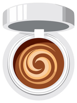 Illustration of a makeup compact with spiral foundation colors, top view, isolated
