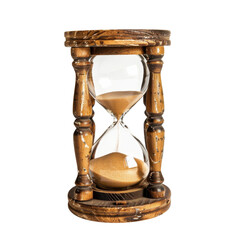 Elegant wooden hourglass displaying flowing sand, captured during natural light for a classic and timeless look