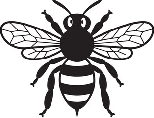 Stylized Black Silhouette of a Bee with Detailed Wings and Stripes insect animal