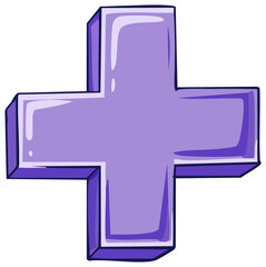 Fototapeta premium A 3D cartoon plus sign in a vibrant shade of purple with a subtle sheen