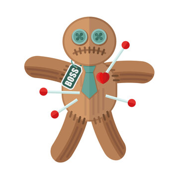 Voodoo Doll Boss &ndash; Funny Flat Vector Illustration of Office Revenge and Stress Relief Concept