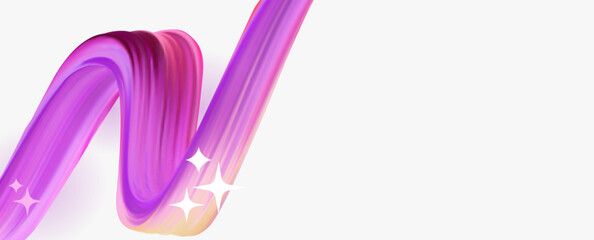 A smooth, colorful brushstroke with shades of purple and pink, and cute sparkles on a light background with copyspace for your text. Horizontal vector banner template.