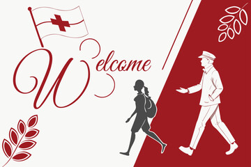 Minimal white and red split background with elegant typography, modern clean vector greeting design.
