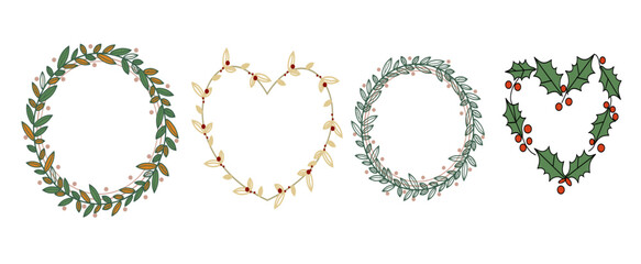 Christmas Vector Icons Set | Hand Drawn Winter Wreaths Elements Collection.