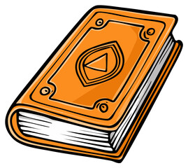 Open Orange Book With Shield Symbol on Cover Vector Illustration