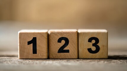 Three wooden cubes labeled one two three stand against a textured beige backdrop creating a minimalist composition empha