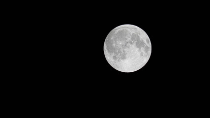 High-resolution photograph of the Full Moon with sharp texture and craters visible against a deep...