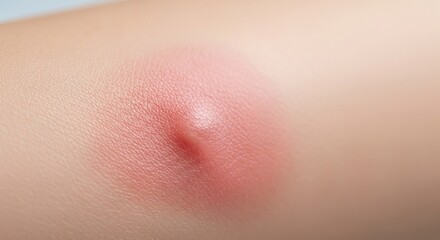 Fototapeta premium Close-up of human skin showing a red, inflamed, swollen bump or insect bite