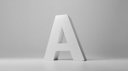 A modern three-dimensional white letter A stands boldly against a light gray background,