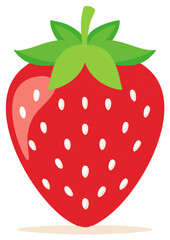 Obraz premium Simple red strawberry fruit with green leaves vector graphic icon