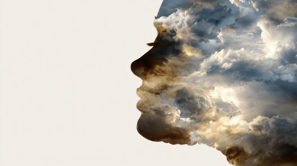 Stylized side profile of a human head merging with clouds,