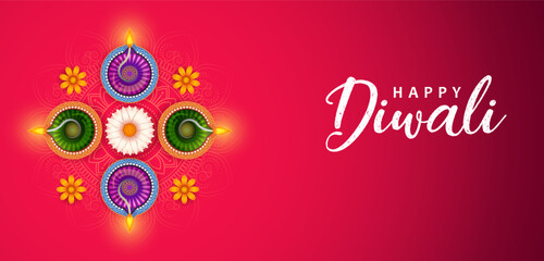 Naklejka na ściany i meble burning diya on Happy Diwali Holiday background for light festival of India Naklejka na ściany i meble burning diya on Happy Diwali Holiday background for light festival of India