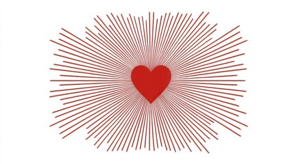 Abstract red heart shape with radiating vertical lines on white background,