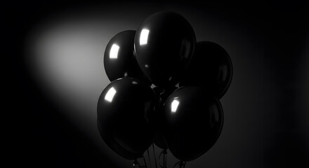 Elegant Studio Shot of Shiny Black Balloons in Minimal Composition