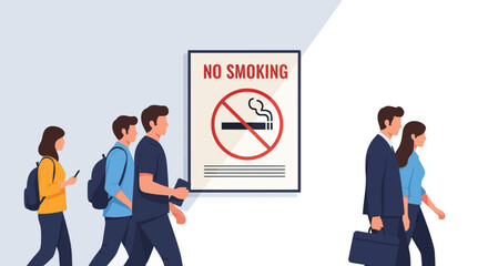 No Smoking Sign and People in a Public Place Vector Illustration of Awareness