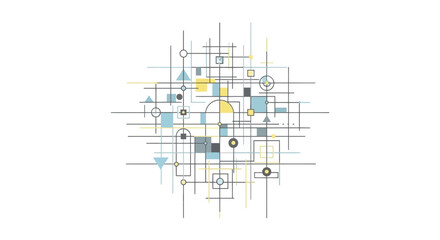 Geometric Abstract Composition with Intersecting Lines and Shapes