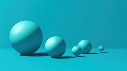 Five large spherical shapes arranged in descending size from left to right against a solid turquoise background.