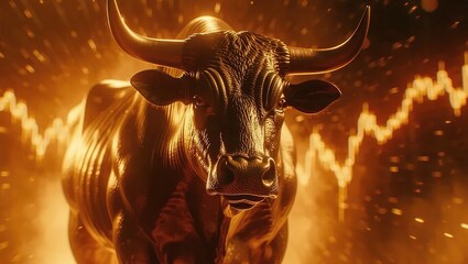 Golden Bull Statue Symbolizing a Bullish Stock Market.