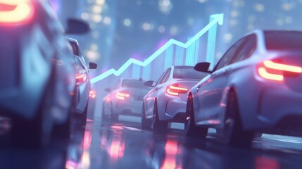 futuristic automotive business growth concept with cars and rising graph