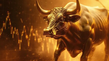 Golden Bull Statue Symbolizing Financial Market Growth and Prosperity.
