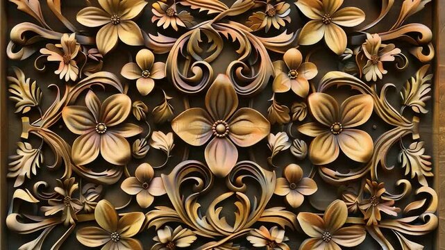 video A close-up view of a decorative wooden panel with intricate carvings and patterns