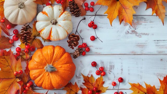 video Various pumpkin types arranged on a wooden table