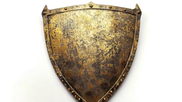 video A metal shield with rivets attached to a white background