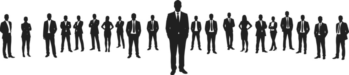 Business leadership silhouette, corporate teamwork, professional group, office staff, workplace diversity