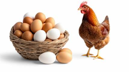 Hen and Eggs on Transparent Background