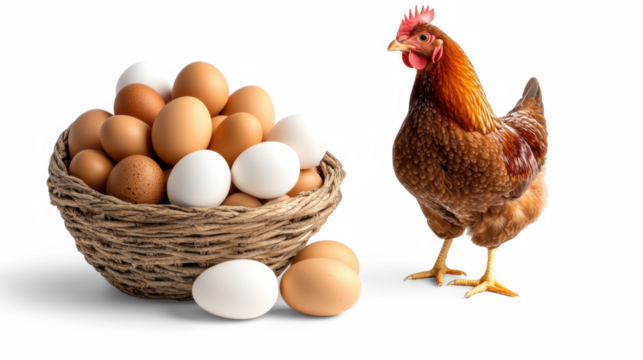 Hen and Eggs on Transparent Background