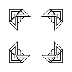 Set of four minimalist corner design elements simple geometric vector frame border isolated on white background