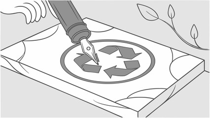 Engraving a Recycling Symbol on Sustainable Material with a Pen Tool Illustration.