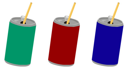 Soda Can with Straw. green red & blue.