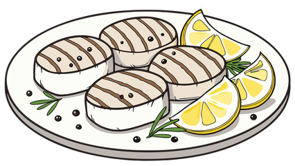 Grilled Seafood with Lemon and Herbs on a Plate.