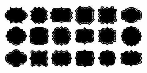 Collection of unique black decorative frames and borders with wavy edges on a white background