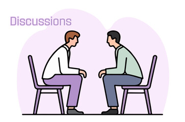 Vector Illustration of Two People Having a Discussion Sitting on Chairs Isolated on a white Background. 