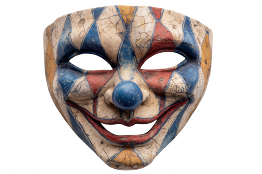 Cracked clown mask with diamond pattern image isolated on a transparent background - Powered by Adobe