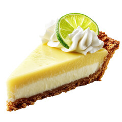 Key lime pie with lime on transparent background