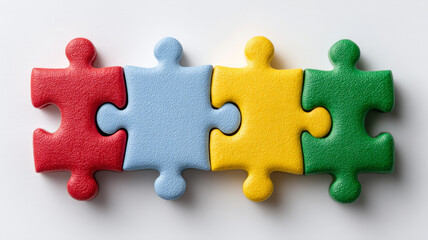 Obraz premium Four colorful puzzle pieces connected together.