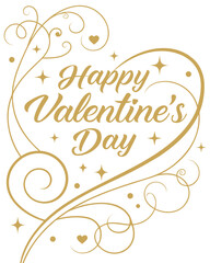 “Happy Valentine’s Day” gold brush lettering with subtle sparkle, luxury romantic vector design.
