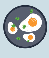 Flat Design with Three Eggs on a Plate