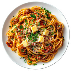 Spaghetti with meat sauce on transparent background
